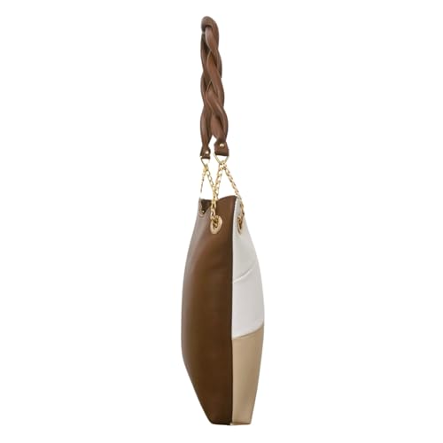 Striped Faux Leather Handbag with Tassel
