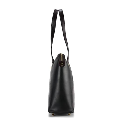 Leather Tote Handbag – Two-Tone Black & Brown, Double Handles, Zip Closure – Stylish & Spacious Shoulder Bag