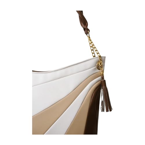 Striped Faux Leather Handbag with Tassel