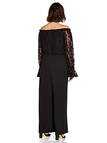 Knit Crepe Wide Leg Jumpsuit with Off the Shoulder Lace Top