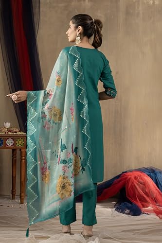 Multi Thread Embroidered Hand Work Women's Designer Kurti and Pant Dupatta Set