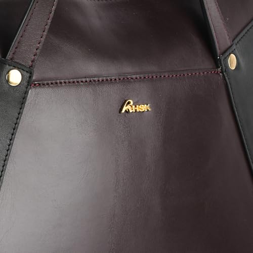 Leather Tote Handbag – Two-Tone Black & Brown, Double Handles, Zip Closure – Stylish & Spacious Shoulder Bag