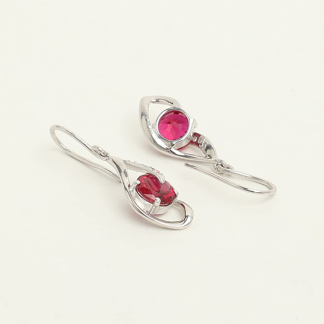 Sterling Silver Blood Red Eye Pendant Earring Chain Jewellery Set | Rhodium Plated, Swiss Zirconia