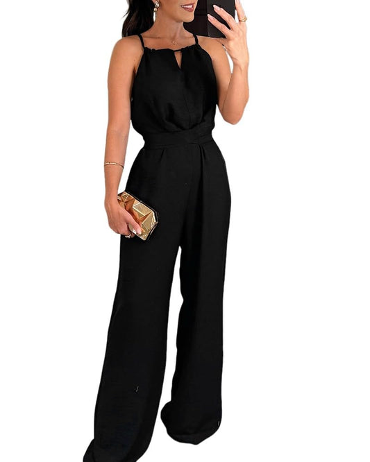 Sleeveless Casual Black Wide Leg Jumpsuit