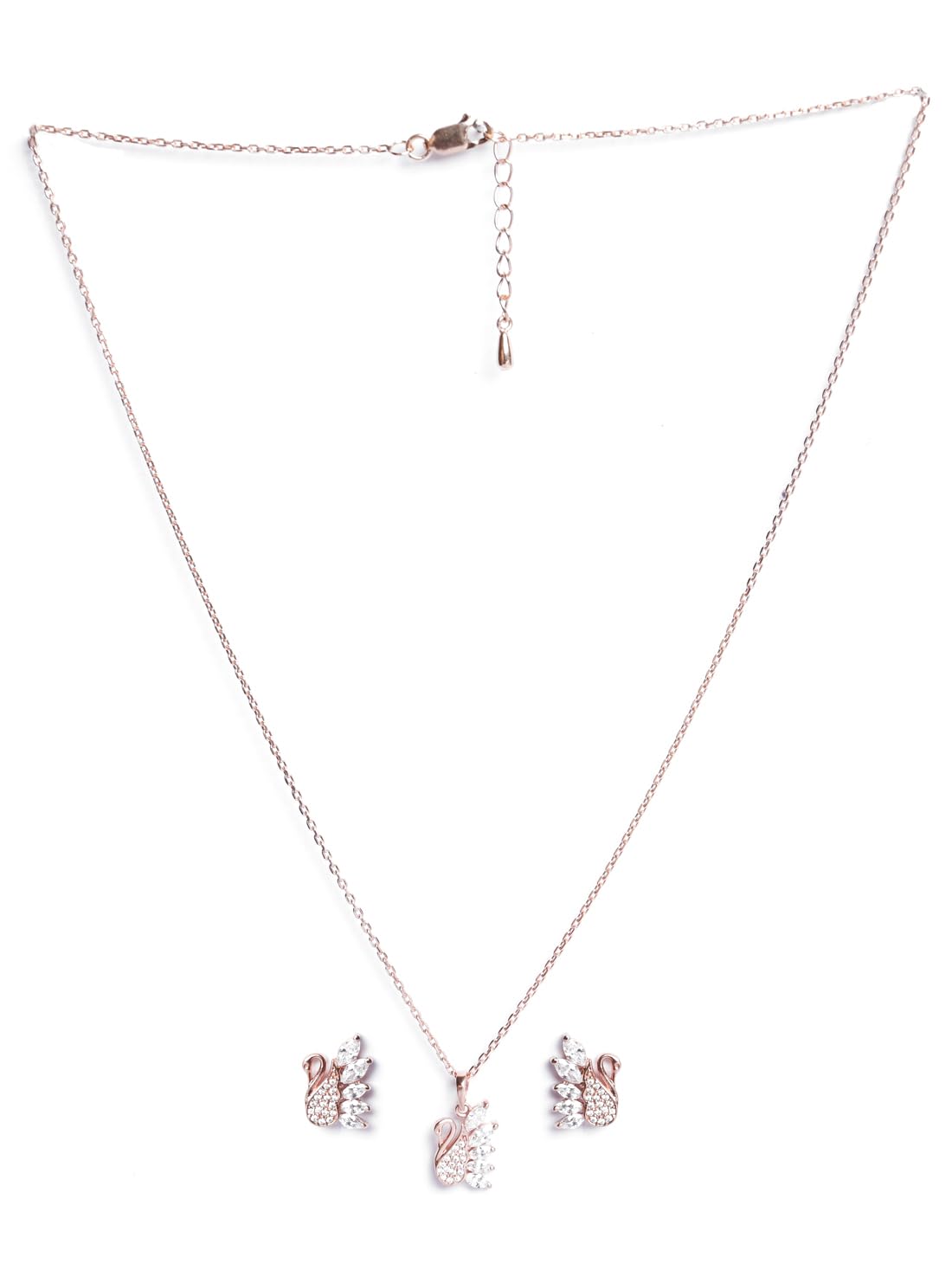 Sterling Silver Dancing Swan Pendant Earrings Chain Necklace Jewellery Set | Rose Gold Plated, Swiss Zirconia
