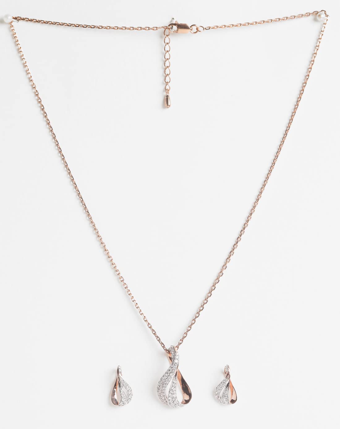 NUDE STITCH Pendant Earring Chain Jewellery Set | Rose Gold