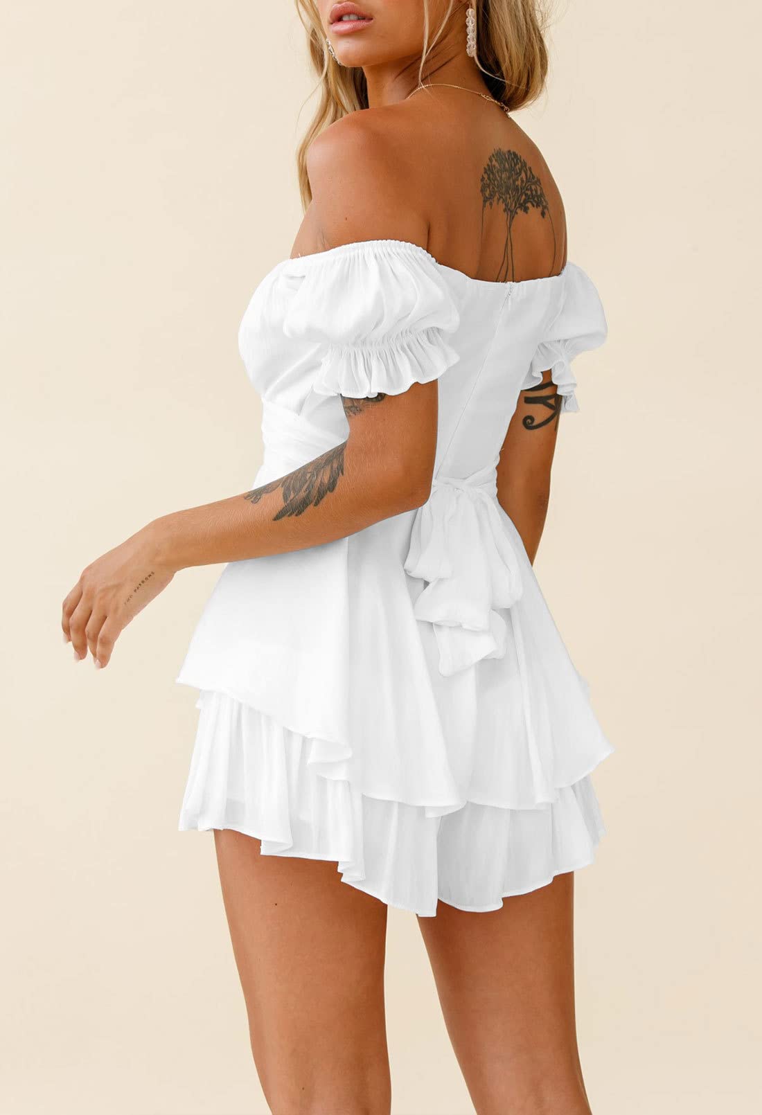 Womens Summer Tube Top Dress Off-Shoulder Ruffled Flowy Mini Short Dresses