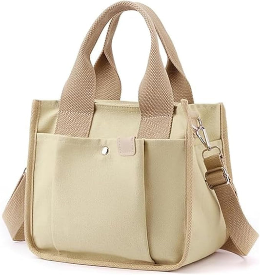 Canvas Tote Bag with Zipper, Multi-Pocket Satchel Hand Bag, Aesthetic Large Capacity Purse, Trendy bag for Everyday Use Beach Shopping Travel Work
