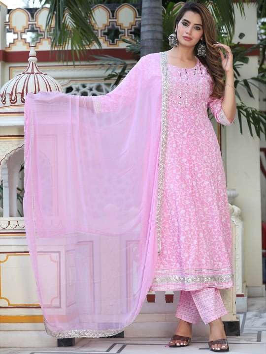 Rayon Anarkali Kurti Pant With Dupatta