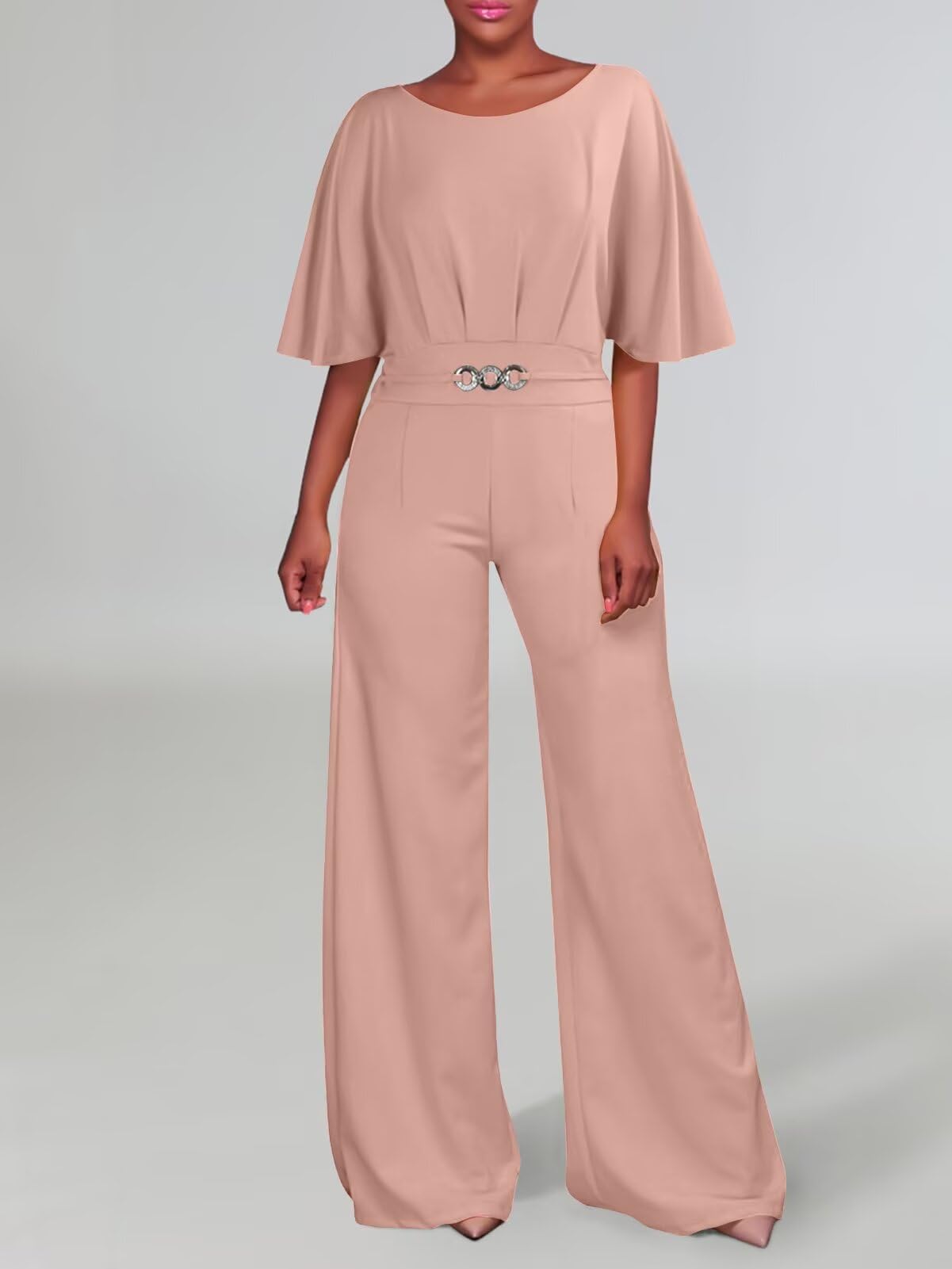 Elegant Jumpsuit for Women  Wide Leg Pant Suit One Piece Party Outfits Heather Pink