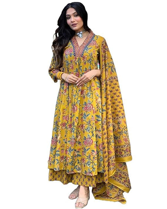 Women's Rayon Blend Anarkali Printed Kurta with Palazzo