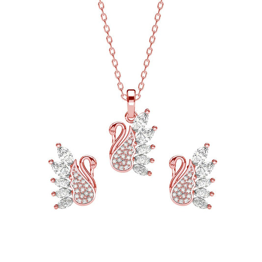 Sterling Silver Dancing Swan Pendant Earrings Chain Necklace Jewellery Set | Rose Gold Plated, Swiss Zirconia