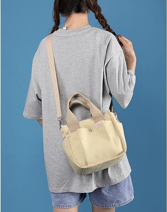 Canvas Tote Bag with Zipper, Multi-Pocket Satchel Hand Bag, Aesthetic Large Capacity Purse, Trendy bag for Everyday Use Beach Shopping Travel Work