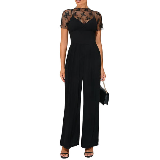 Two Piece Set – Lace Tops & Sleeveless Wide-Leg Pants, Elegant Black Jumpsuit