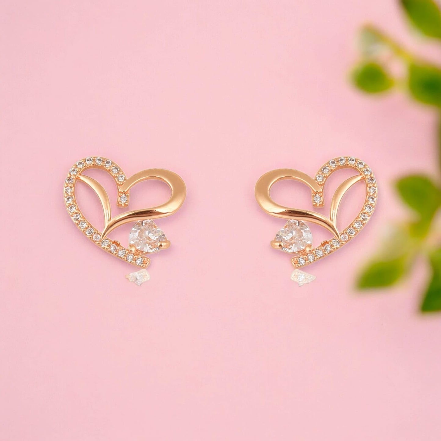 Stylish 18k Rose Gold Plated American Diamond Chain Pendent Necklace & Earrings Set for Women & Girls, Luxury AD Pendant Gift Set for Women, Girls & Her
