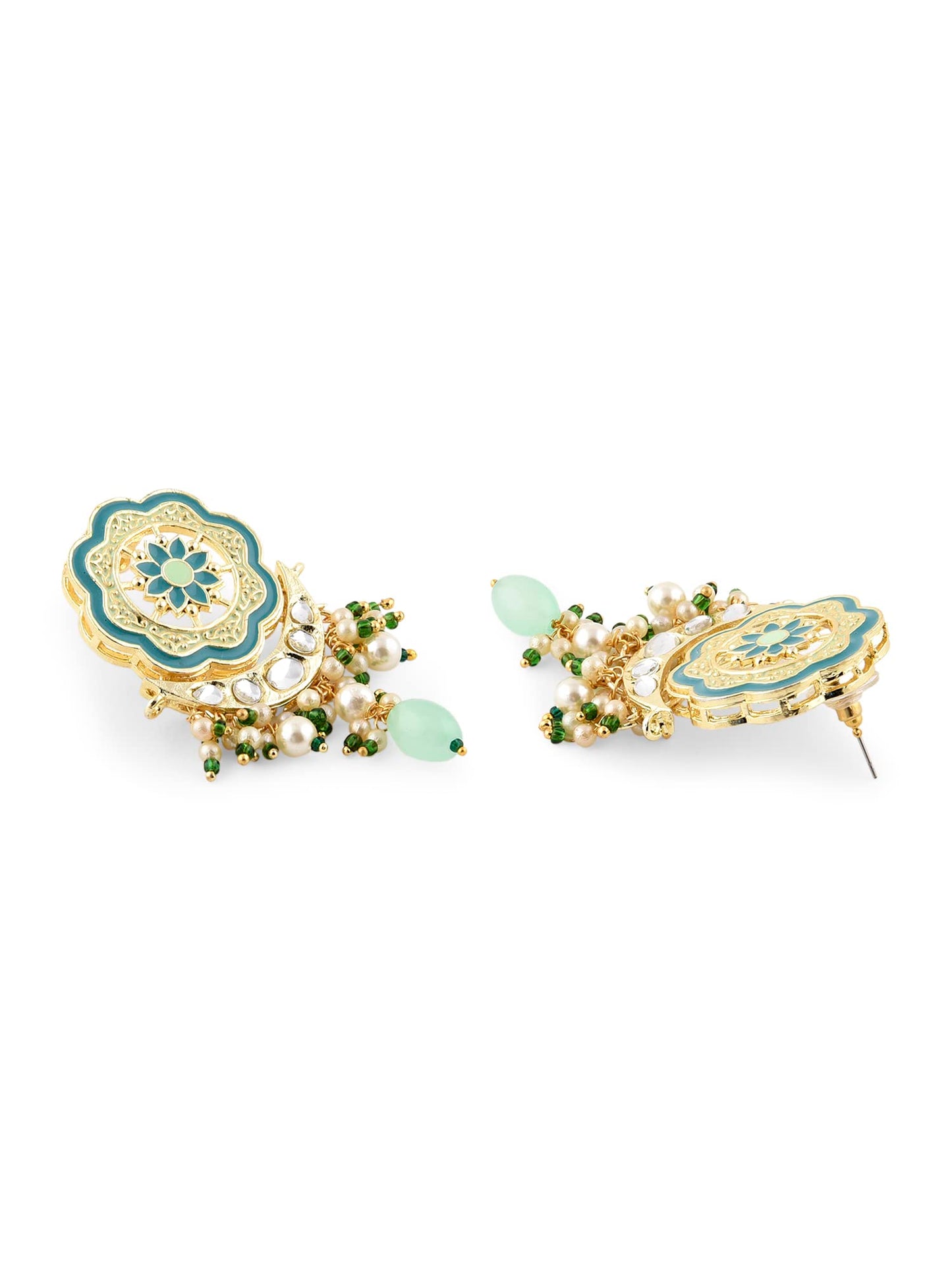 Turquoise Blue & Green Meenakari Cascading Waterfall Beads Necklace Earring & Ring Set For Women