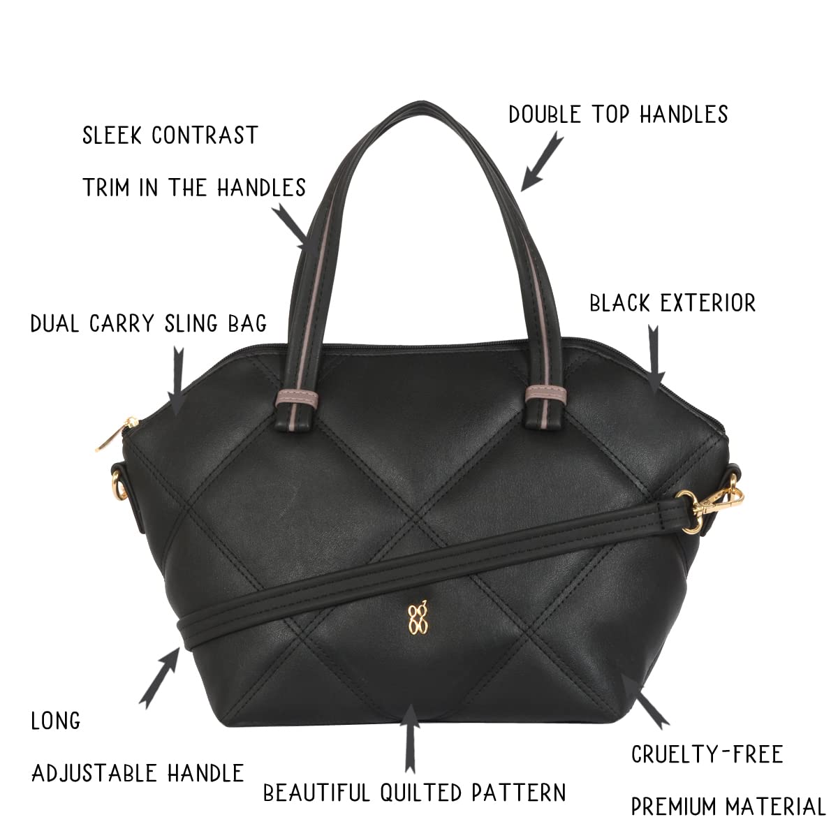 NUDE STITCH Women Bowling Handbag (BLACK)