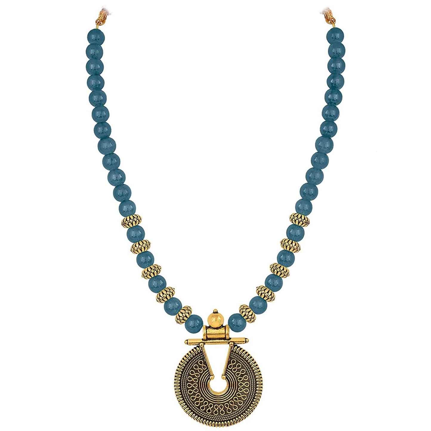 Gold Mint Green Beaded Necklace set Keyhole pendant design adjustable length designer set