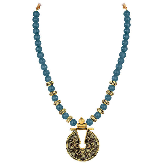 Gold Mint Green Beaded Necklace set Keyhole pendant design adjustable length designer set