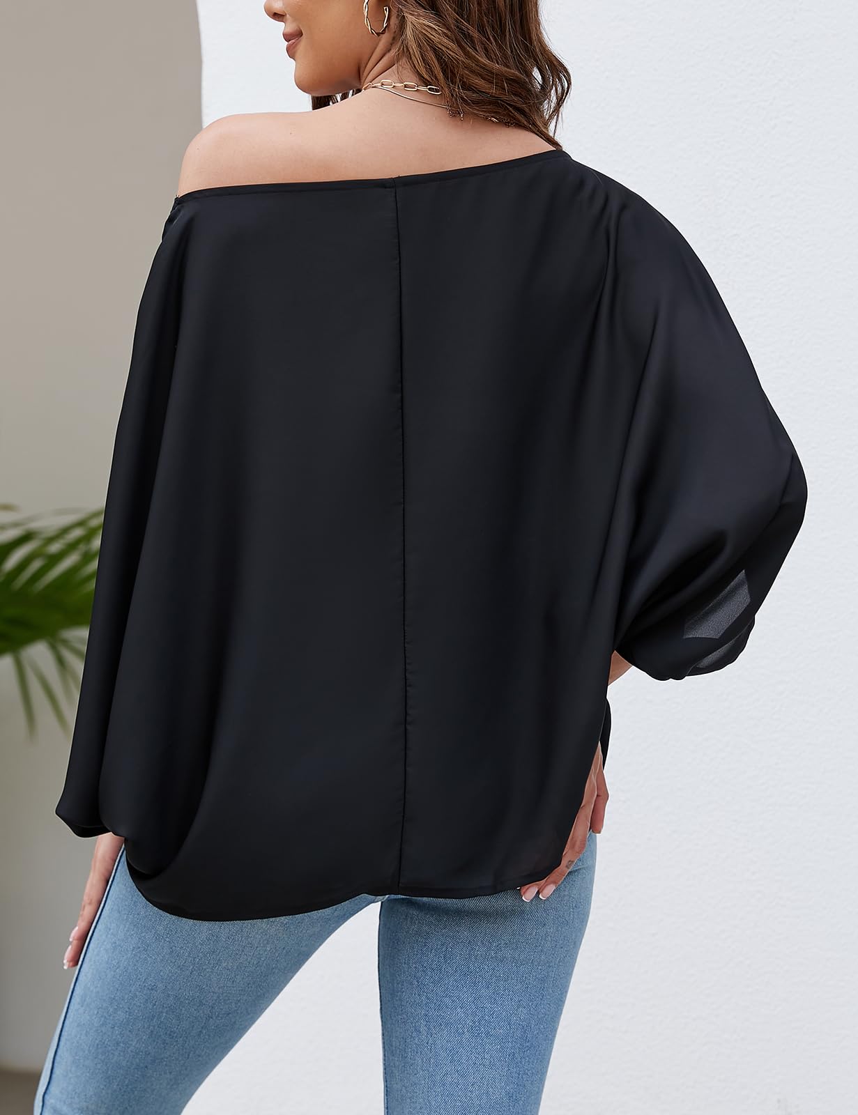 Off The Shoulder Flowy Tops Casual Batwing Sleeves