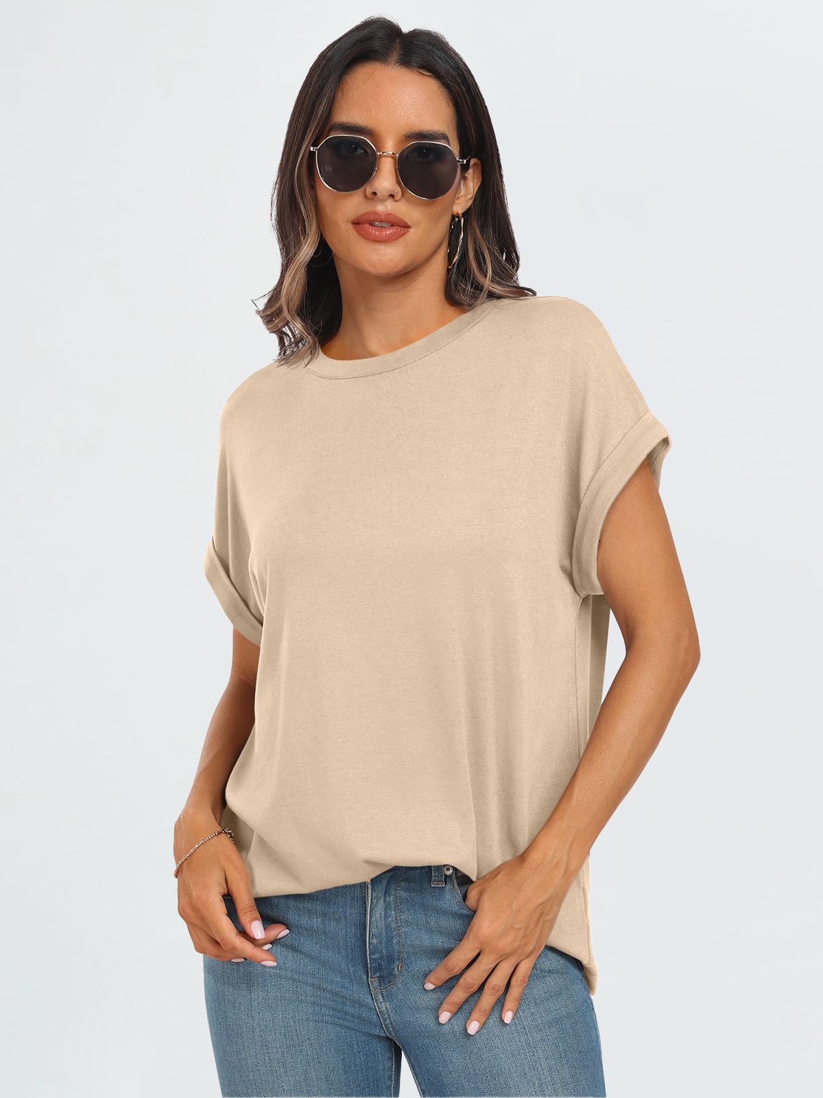 Womens Summer Tops Oversized Short Sleeve Business Casual T Shirts Trendy Fashion Clothes Spring Outfits