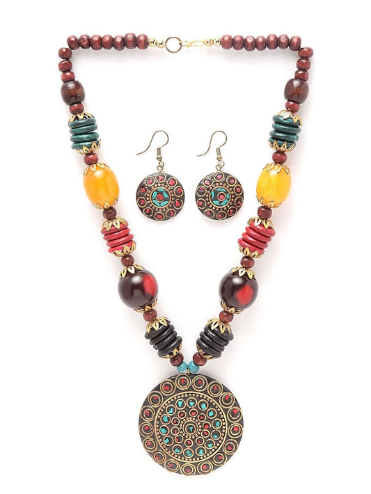 Latest Stylish Traditional Tibetan Pendant Necklace Jewellery Set for Women