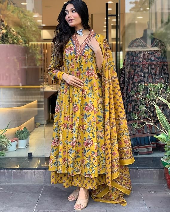 Women's Rayon Blend Anarkali Printed Kurta with Palazzo