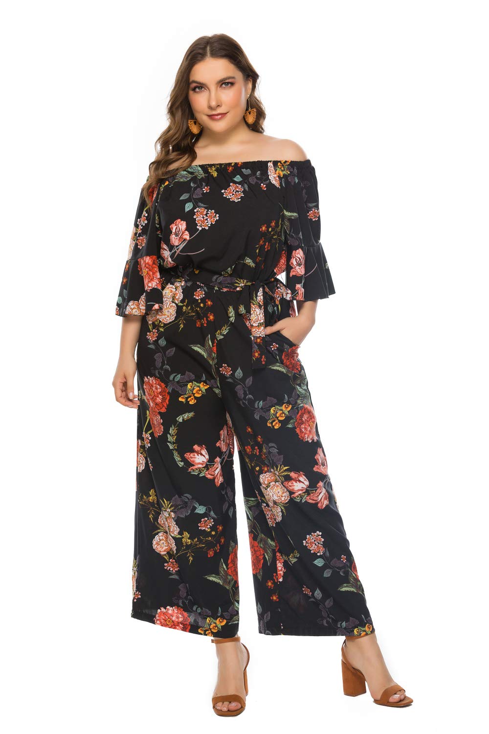 Summer Jumpsuits Floral Off Shoulder Wide Leg