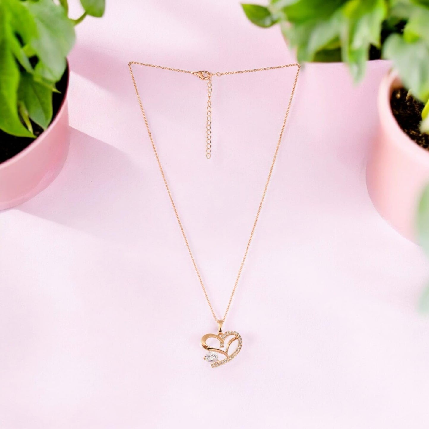 Stylish 18k Rose Gold Plated American Diamond Chain Pendent Necklace & Earrings Set for Women & Girls, Luxury AD Pendant Gift Set for Women, Girls & Her