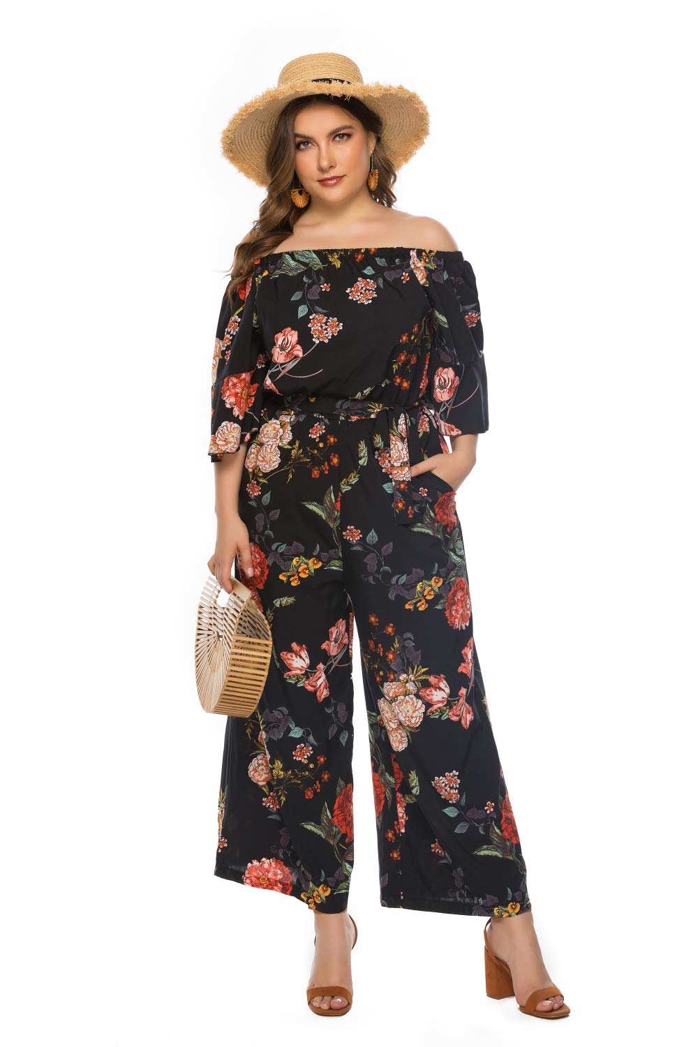 Summer Jumpsuits Floral Off Shoulder Wide Leg