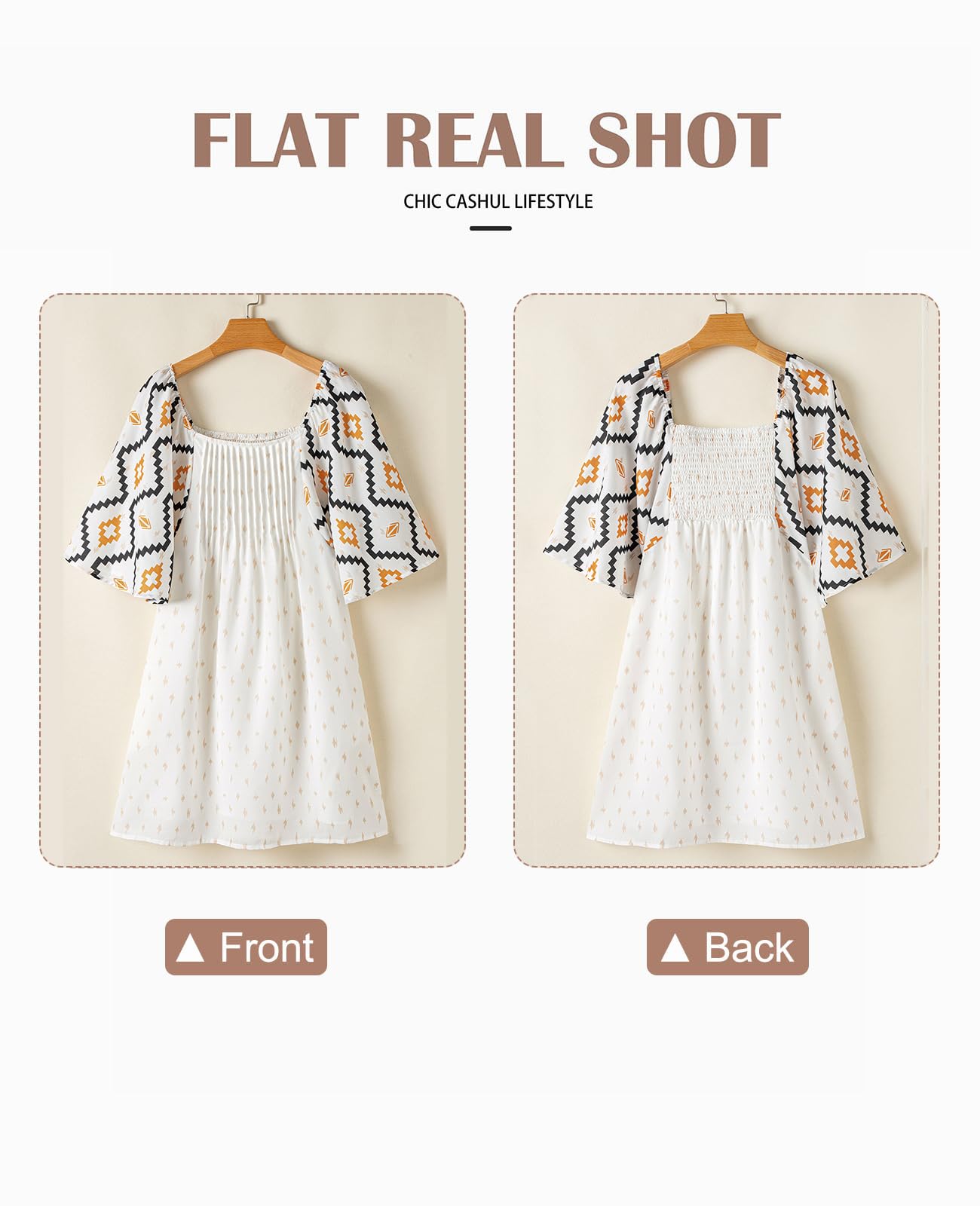 Summer Short Sleeve Square Neck Western Aztec Mini Dress Flowy Pleated A-Line Casual Dresses