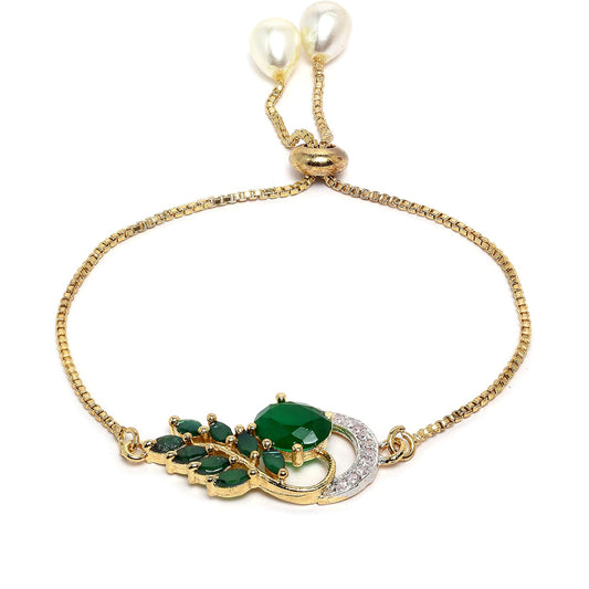 American Diamond Gold Plated Traditional Style Necklace Pendant Set, Ring, Bracelet with Earring Jewellery