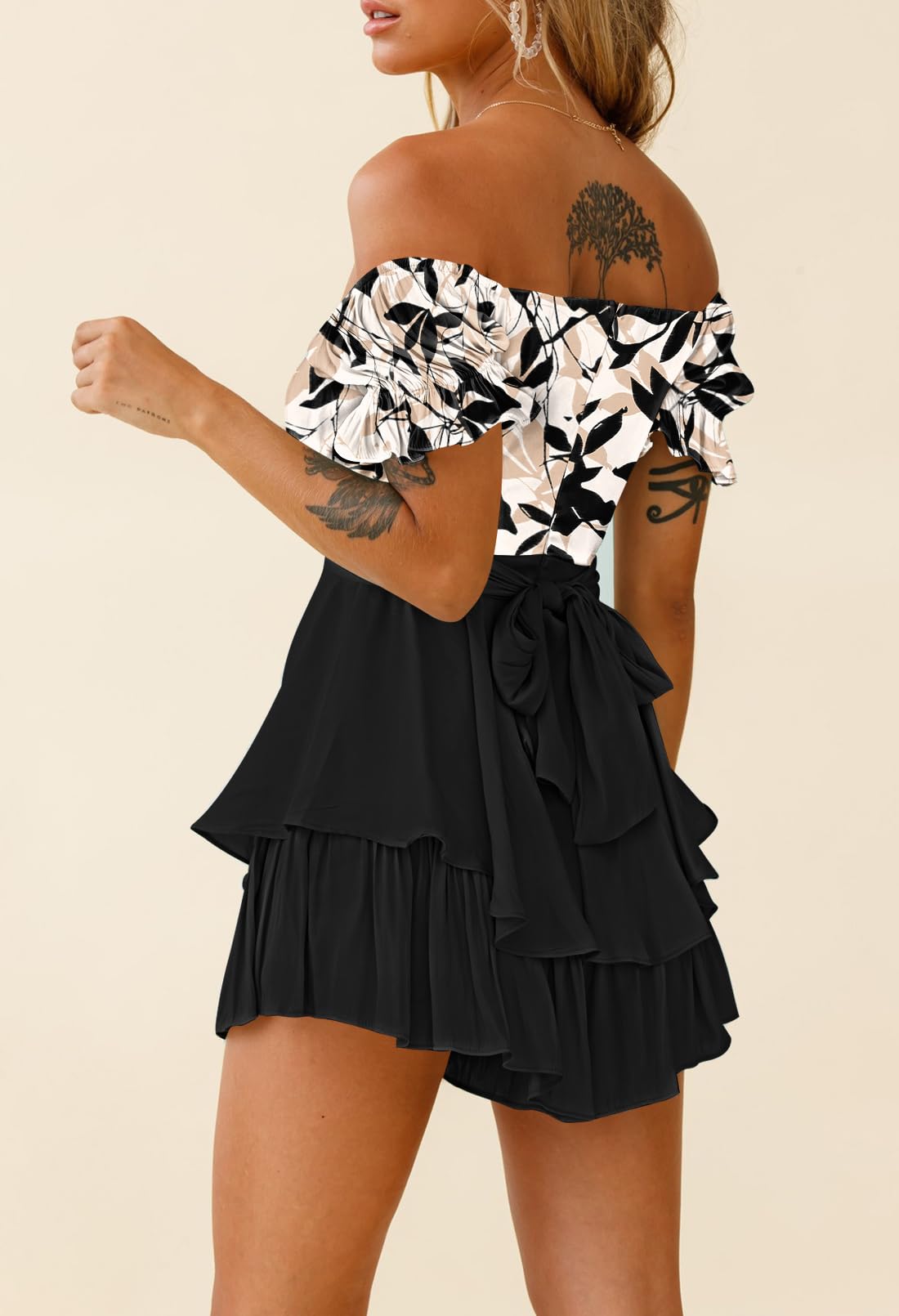 Womens Summer Tube Top Dress Off-Shoulder Ruffled Flowy Mini Short Dresses