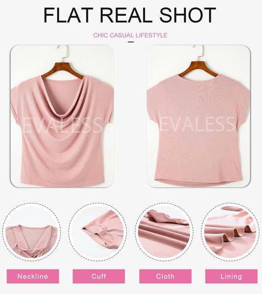 Shirts for Women Fashion 2025 Cowl Neck Tops for Women Dressy Casual Short Sleeve Clothes Summer Outfits