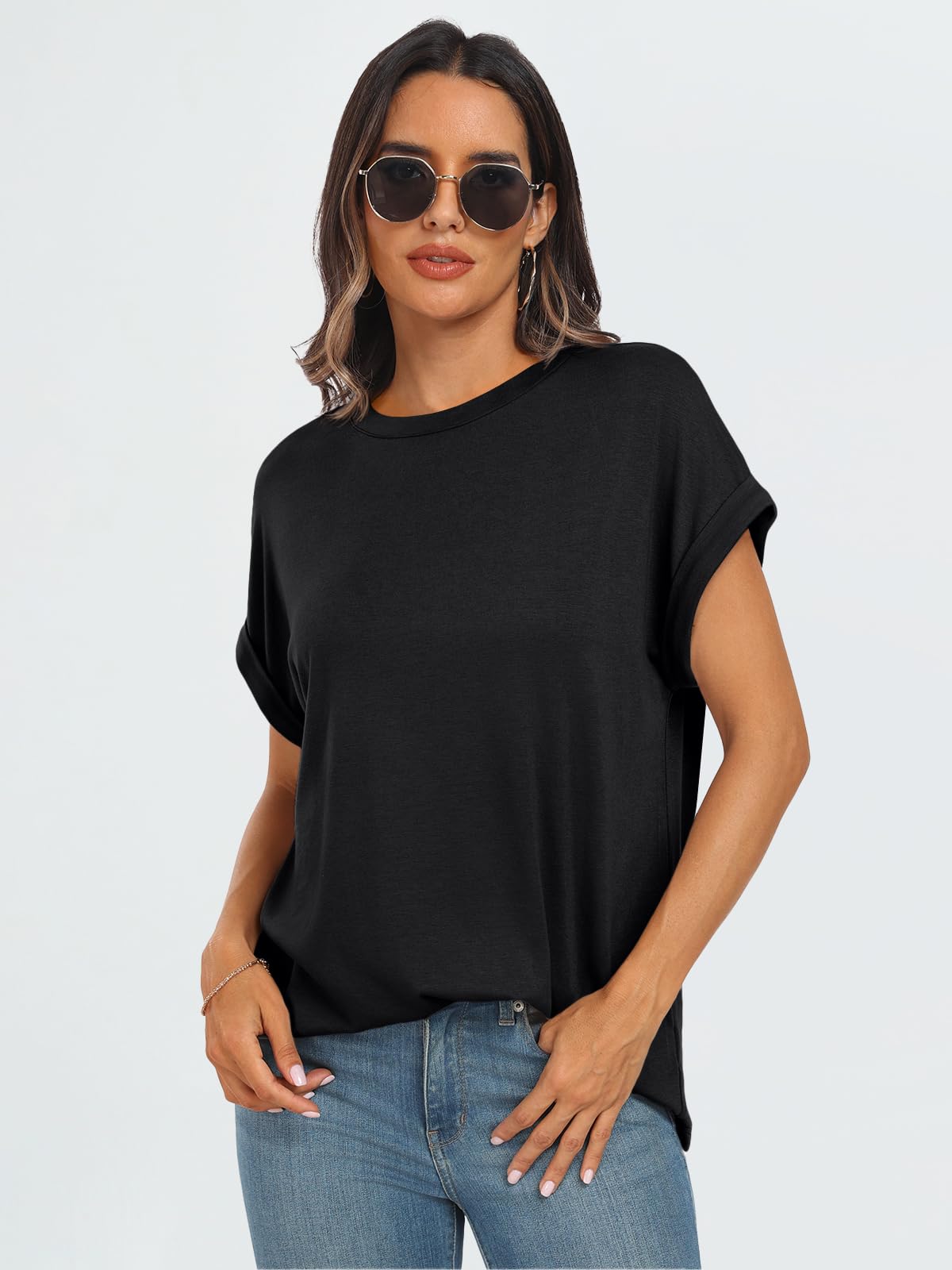 Womens Summer Tops Oversized Short Sleeve Business Casual T Shirts Trendy Fashion Clothes Spring Outfits