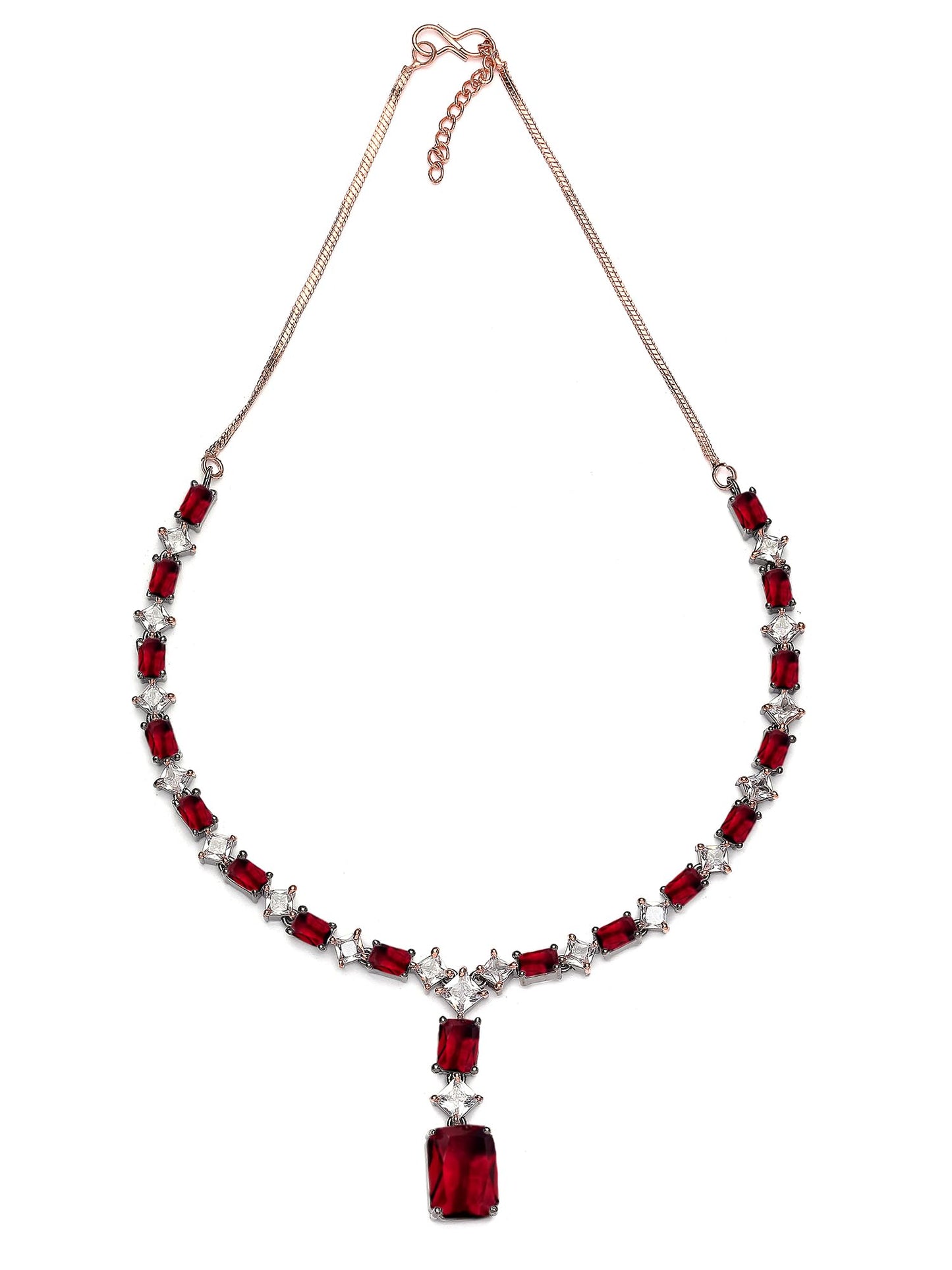 Pink American Diamond Studded Rose Gold Plated Necklace Set for Women