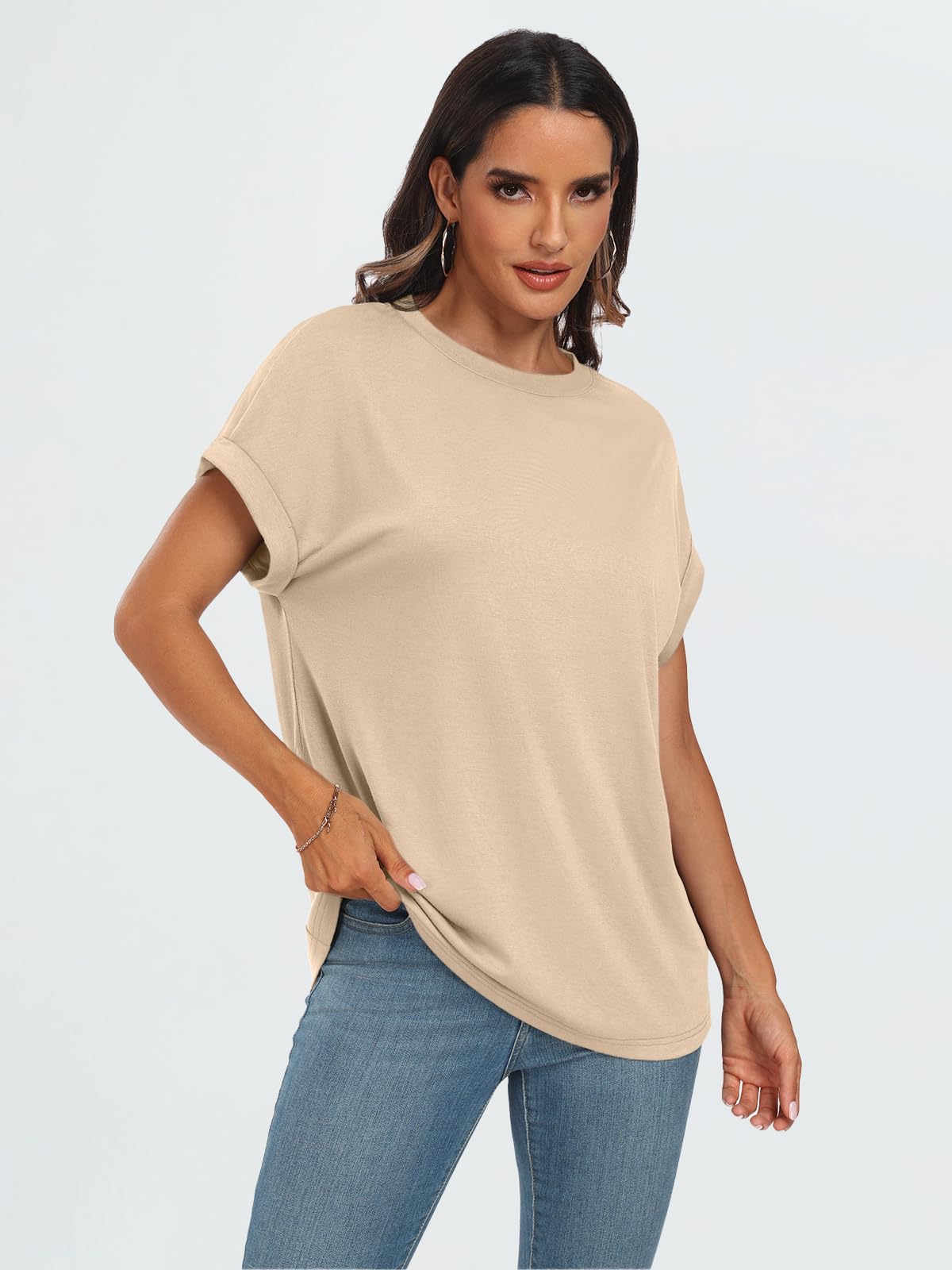 Womens Summer Tops Oversized Short Sleeve Business Casual T Shirts Trendy Fashion Clothes Spring Outfits