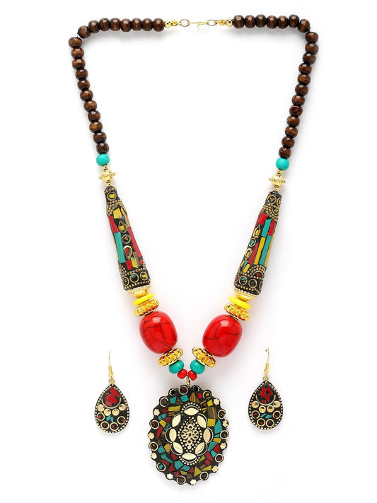 ashion Latest Stylish Traditional Tibetan Pendant Necklace Jewellery Set for Women