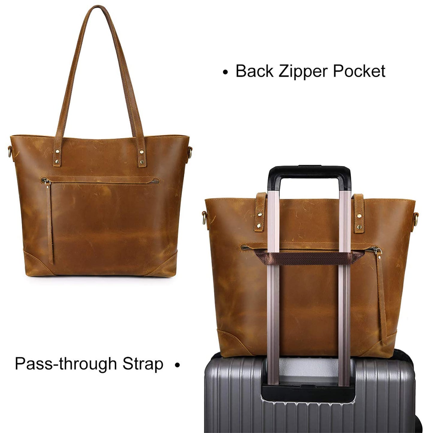Vintage Genuine Leather Shoulder Laptop Bag Work Totes for Women Purse Handbag with Back Zipper Pocket