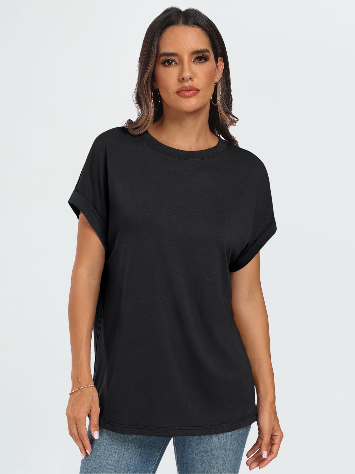 Womens Summer Tops Oversized Short Sleeve Business Casual T Shirts Trendy Fashion Clothes Spring Outfits