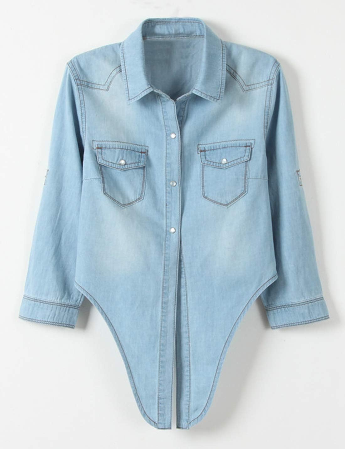 Women's 3/4 Sleeve Denim Crop Top Tie Knot Shirt Cardigan