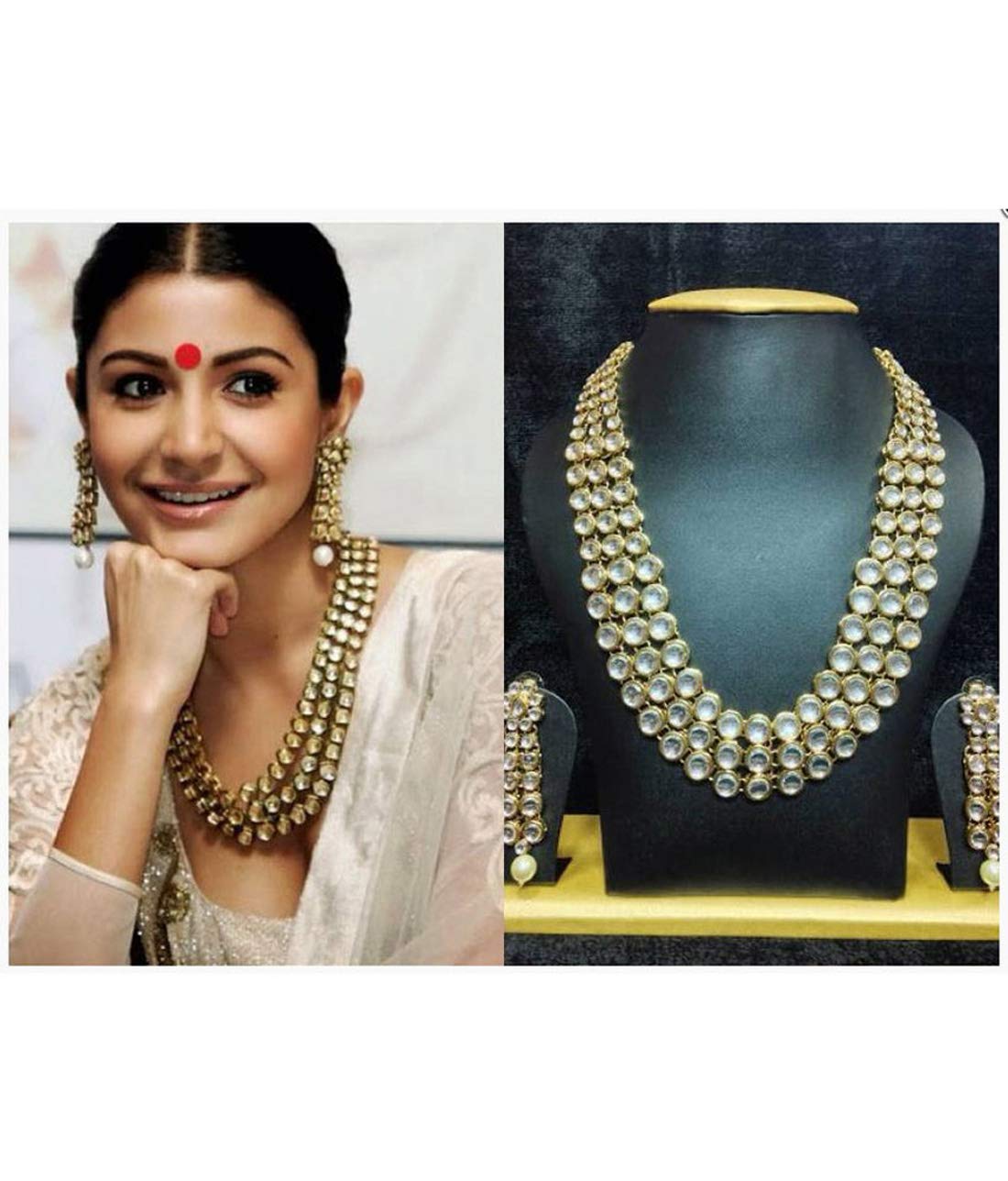 Fashion Women Latest Stylish Design Fancy Traditional Wedding Kundan Pearl Necklace Jewellery Set