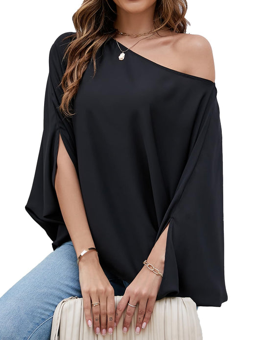 Off The Shoulder Flowy Tops Casual Batwing Sleeves
