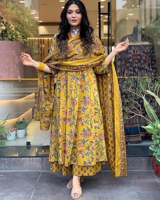 Women's Rayon Blend Anarkali Printed Kurta with Palazzo