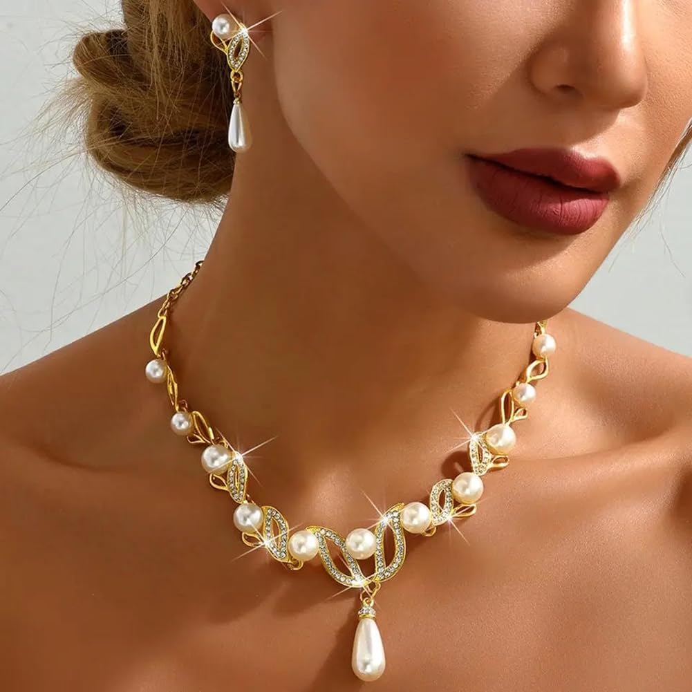 Stylish Design Fancy Traditional Pearl Necklace Jewellery Set