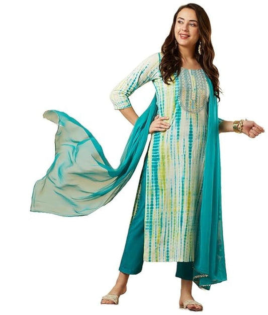 Straight Tie and Diy printed Women Kurta with Pant & Dupatta