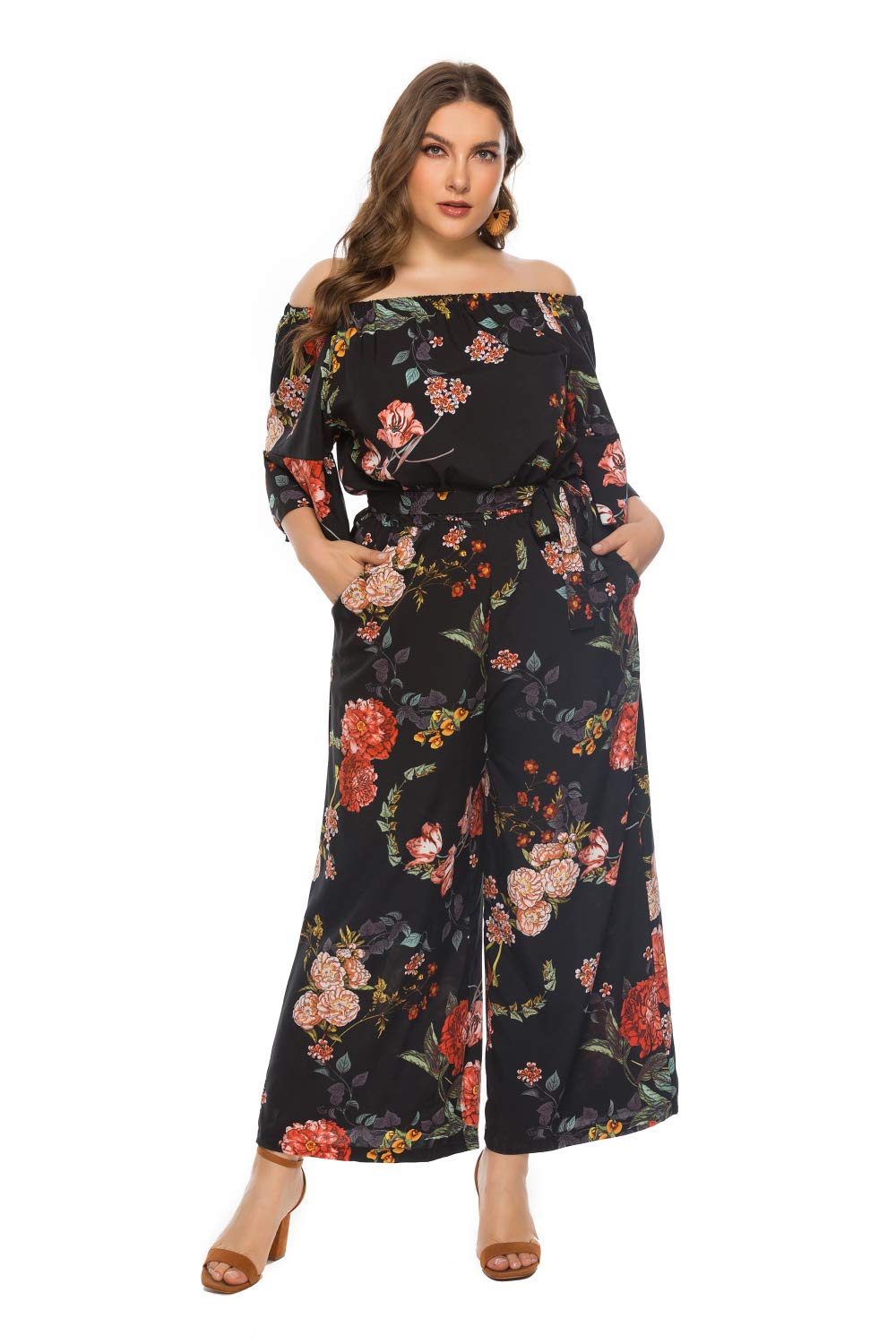 Summer Jumpsuits Floral Off Shoulder Wide Leg