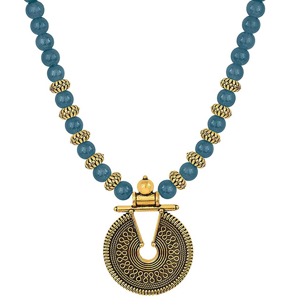 Gold Mint Green Beaded Necklace set Keyhole pendant design adjustable length designer set
