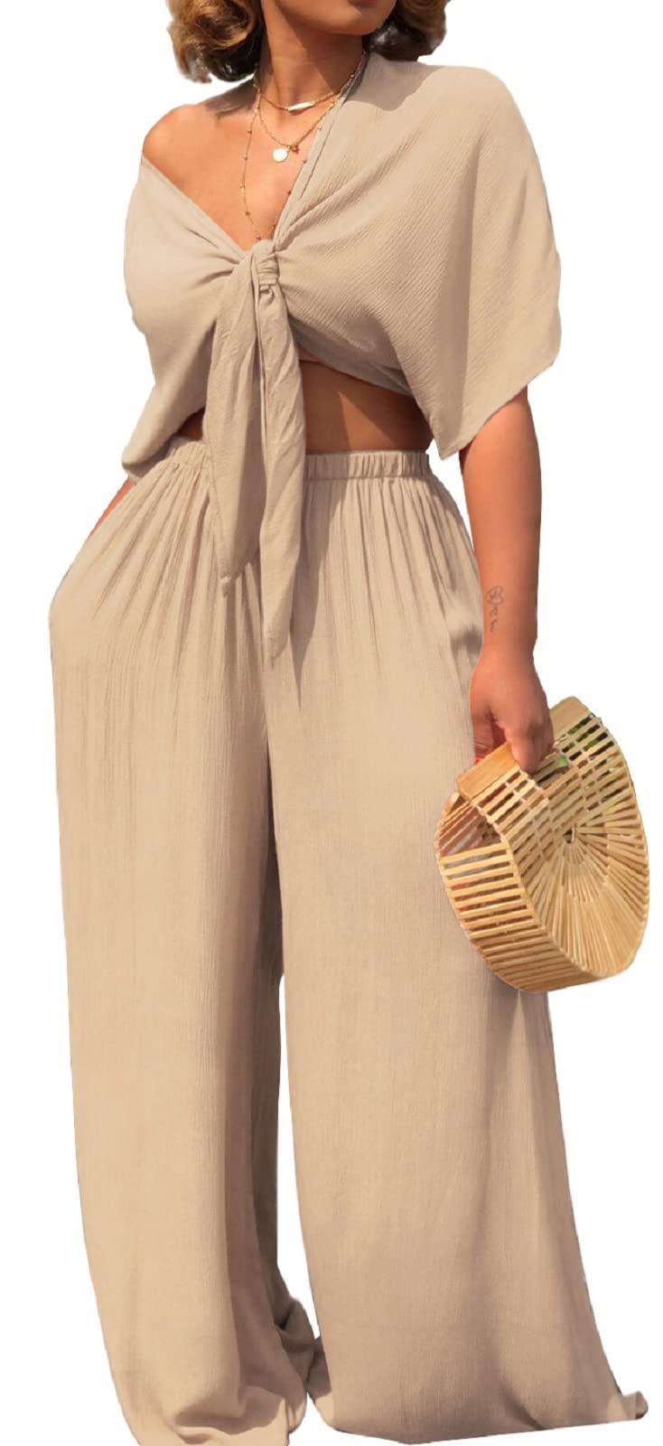 Elegant Jumpsuit Sexy Solid Apricot V Neck