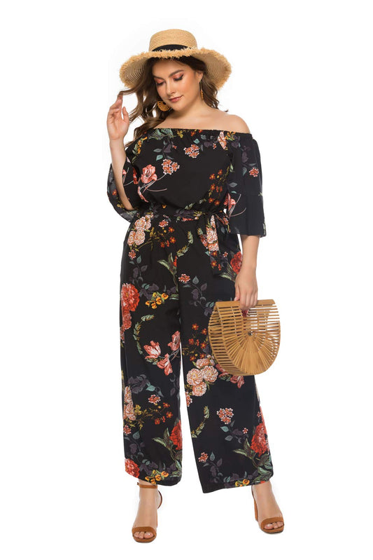Summer Jumpsuits Floral Off Shoulder Wide Leg
